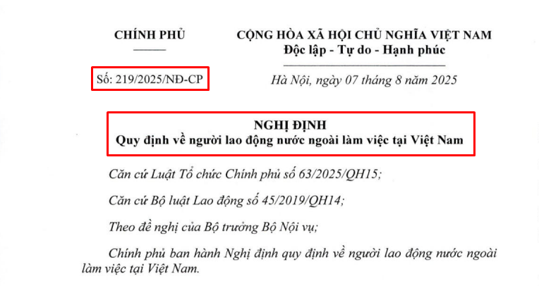 ĐIỂM MỚI TRONG QUY ĐỊNH VỀ NLĐ NƯỚC NGOÀI LÀM VIỆC TẠI VIỆT NAM THEO NGHỊ ĐỊNH MỚI 219/2025/NĐ-CP SO VỚI NGHỊ ĐỊNH 152/2020/NĐ-CP VÀ 70/2023/NĐ-CP